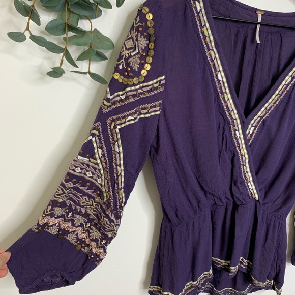 Free People stitch up your heart beaded wrap top - Picture 3 of 8